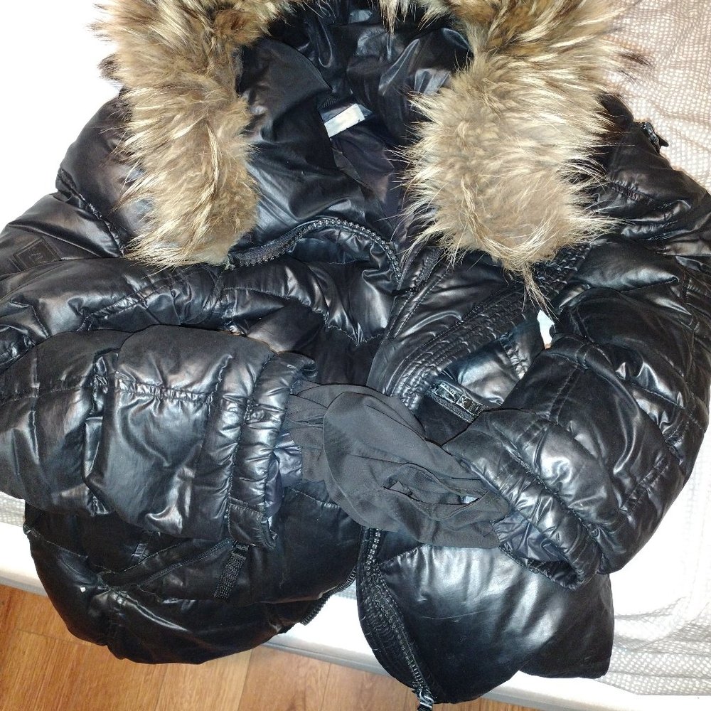 SAM New York Goose Filled Puffer Coat Racoon Hoodie Size XL